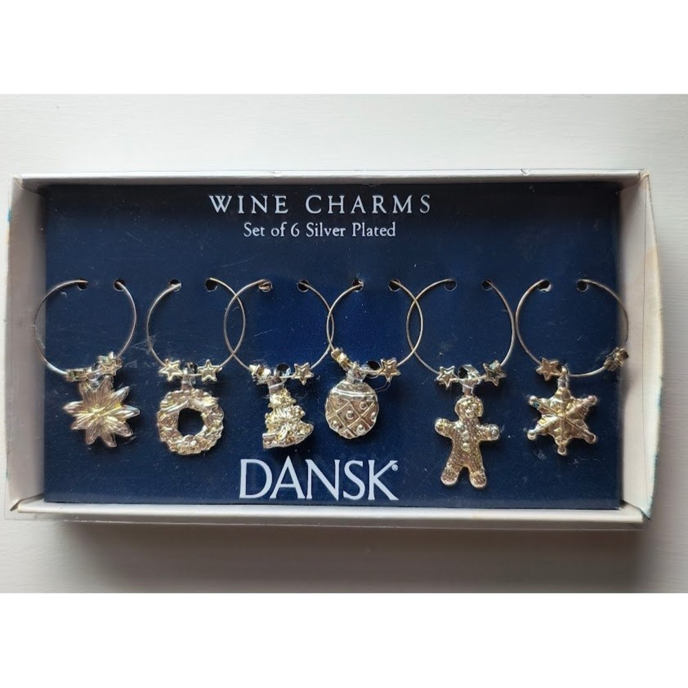 Dansk Holiday Wine Charms Set of 6 Silver Plated Christmas Winter‎